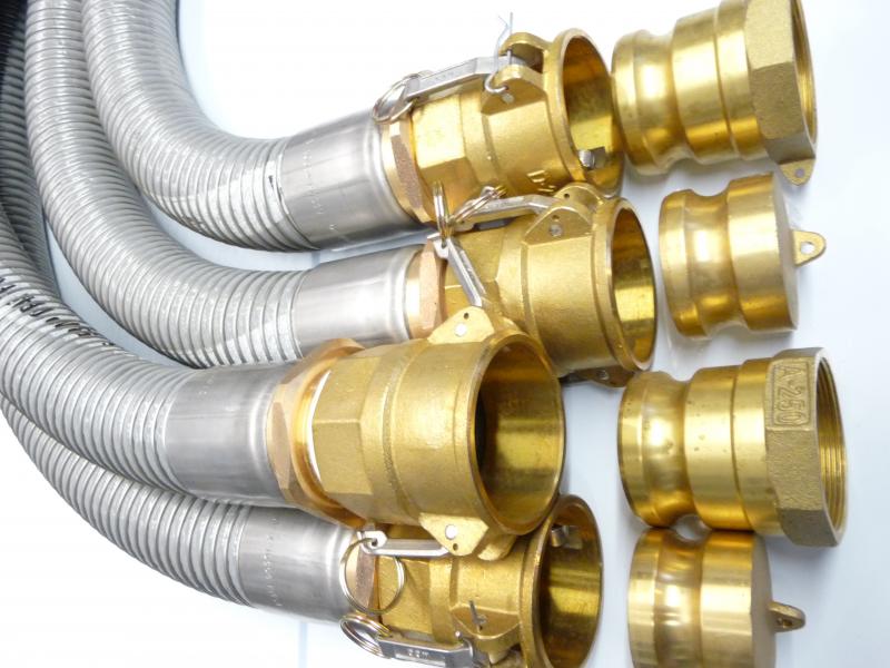 FLEXIBLE COMPOSITE DE DEPOTAGE PRODUITS CORROSIFS - EQUIPÉ DE RACCORDS CAMLOCK LAITON - LONG 12m