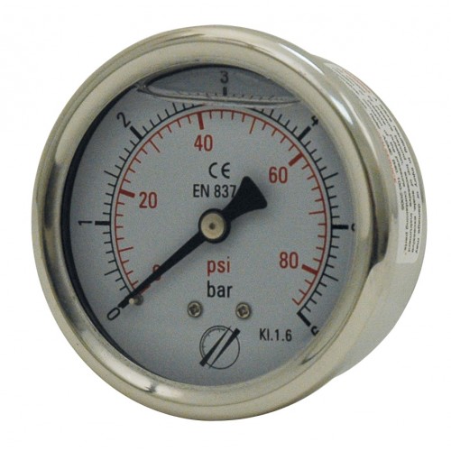 MANOMÈTRE A BAIN GLYCERINE TOUT INOX Ø50 RACCORD AXIAL 1/4"