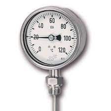THERMOMETRE A CADRAN TOUT INOX Ø100 - RACCORD VERTICAL 1/2" 0 A 60°C AVEC DOIGT DE GANT