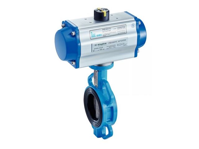 VANNE PAPILLON WAFER – CORPS FONTE DUCTILE – PAPILLON INOX 316 - MANCHETTE FPM - MONTE SUR UN ACTIONNEUR HYDRAULIQUE DOUBLE EFFETS DE TYPE KF-HA